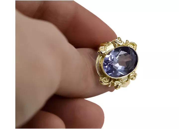 خاتم الكساندريت 14 كارت من الذهب الأصفر حرف يدوية فينتاج vrc100y